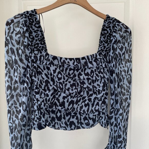 ZARA blue leopard print mesh top - Picture 1 of 7